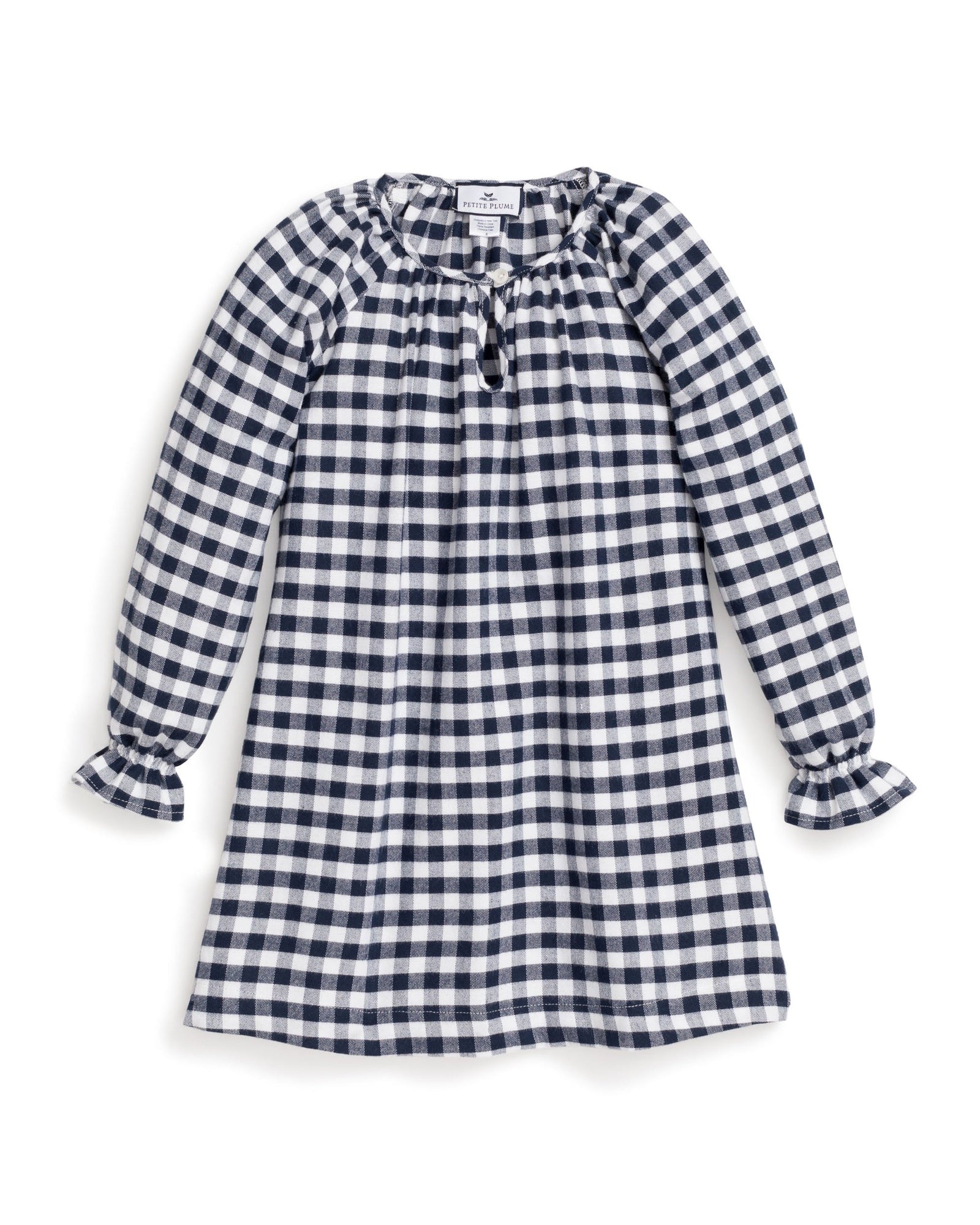 Girl's Flannel Delphine Nightgown | Navy Gingham