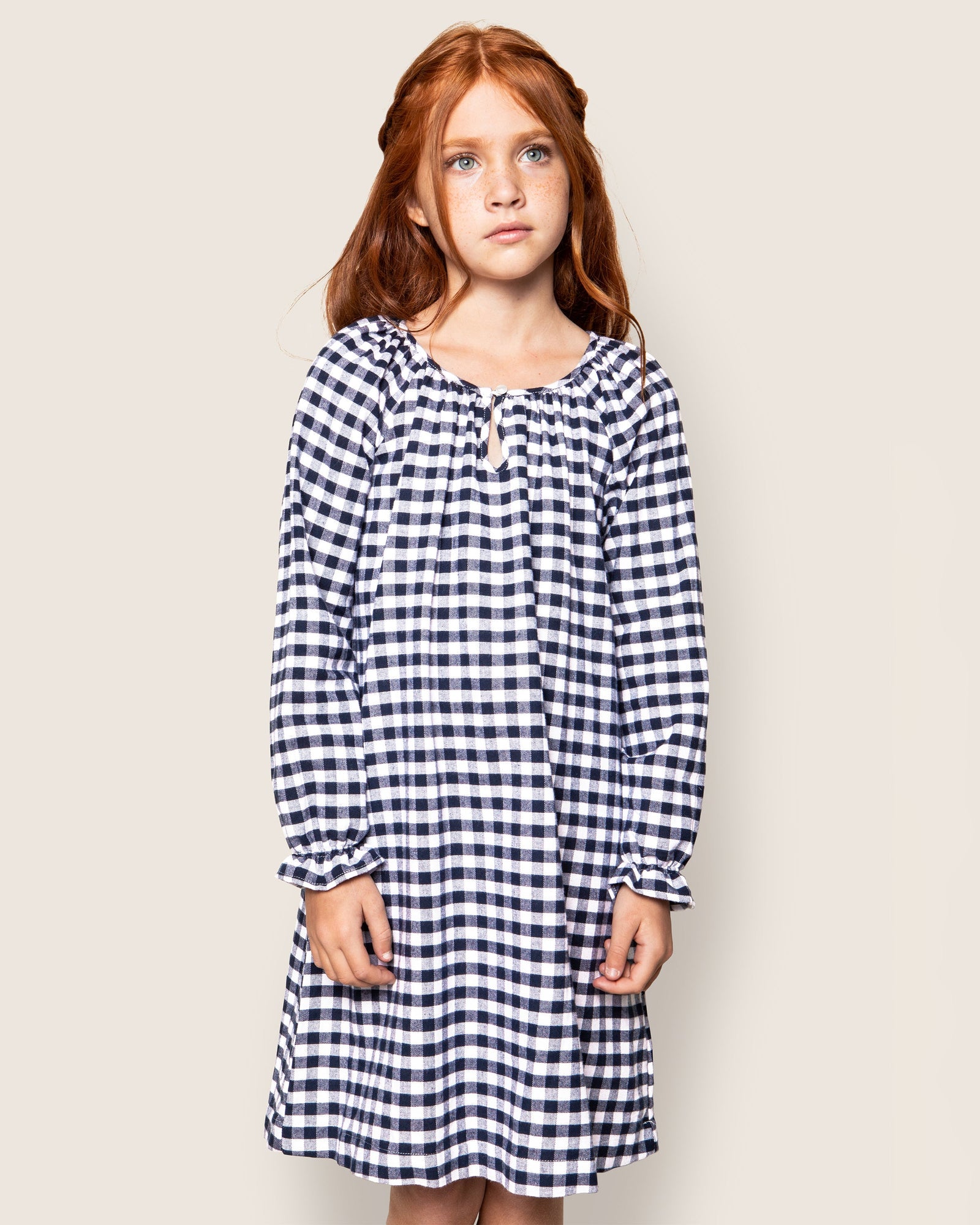 Girl's Flannel Delphine Nightgown | Navy Gingham