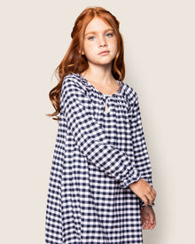 Girl's Flannel Delphine Nightgown | Navy Gingham