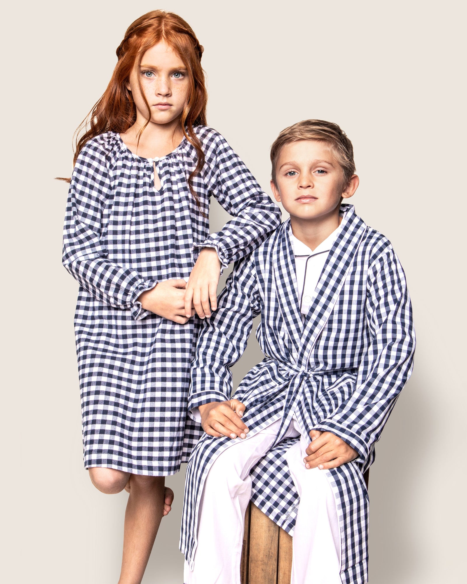 Girl's Flannel Delphine Nightgown | Navy Gingham