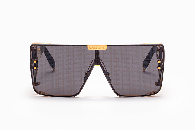Unisex | Wonder Boy Sunglass | Gold - Black - Side Lens w /PB Pattern | Dark Grey w/ Black Mirror