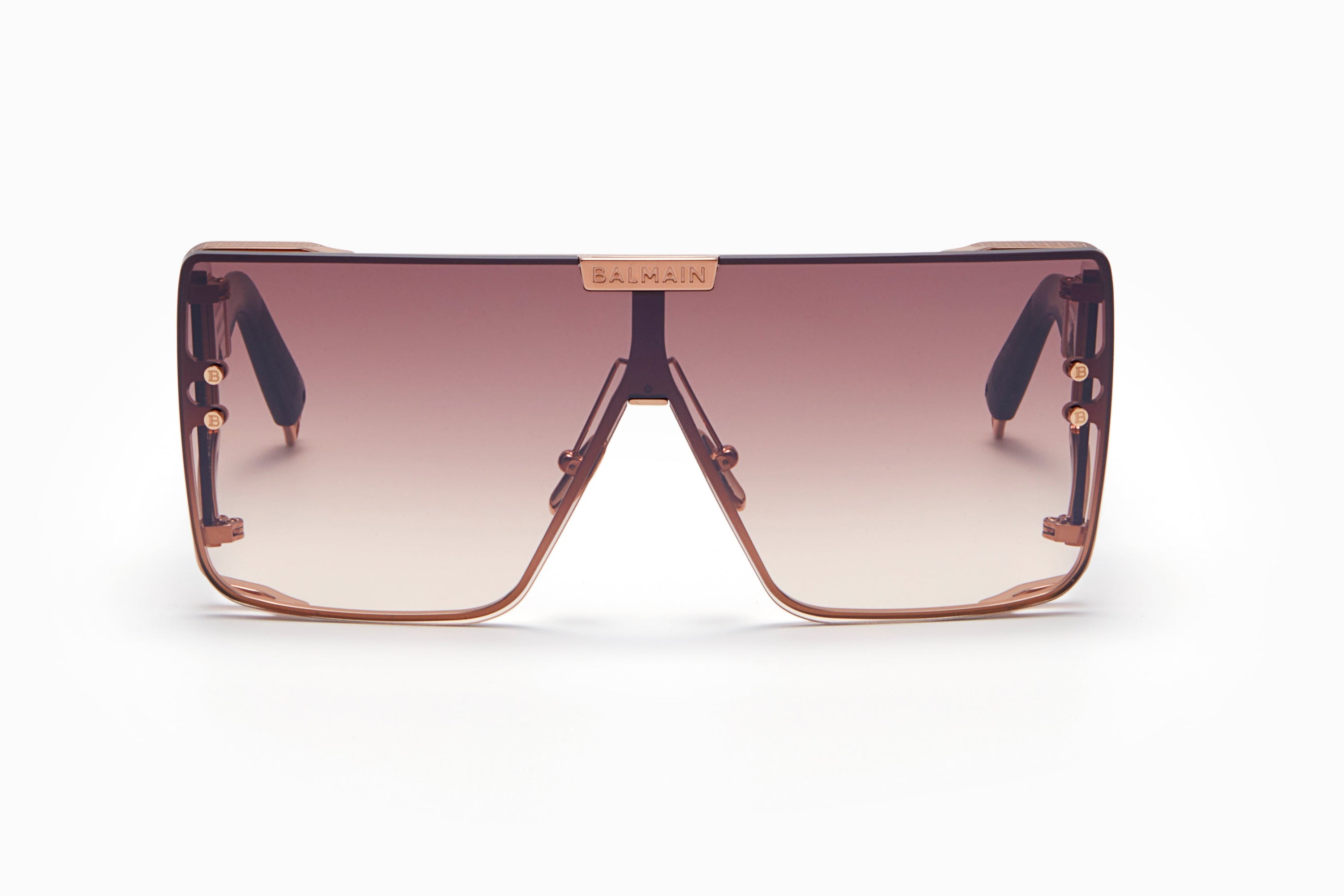 Unisex | Wonder Boy Sunglass | Rose Gold - Matte Crystal Brown - Side Lens w /PB Pattern | Dark Brown Gradient w/ Black Mirror