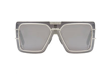 Unisex | Wonder Boy Sunglass | Silver - Shiny Navy - Side Lens w /PB Pattern | Dark Grey w/ Silver Mirror