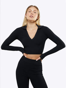 Womens | Coreflex Long Form-Fitting Sleeve Polo | Black