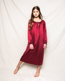 Girl's Silk Delphine Nightgown | Bordeaux Polka Dot