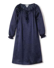 Girl's Silk Delphine Nightgown | Navy Polka Dot