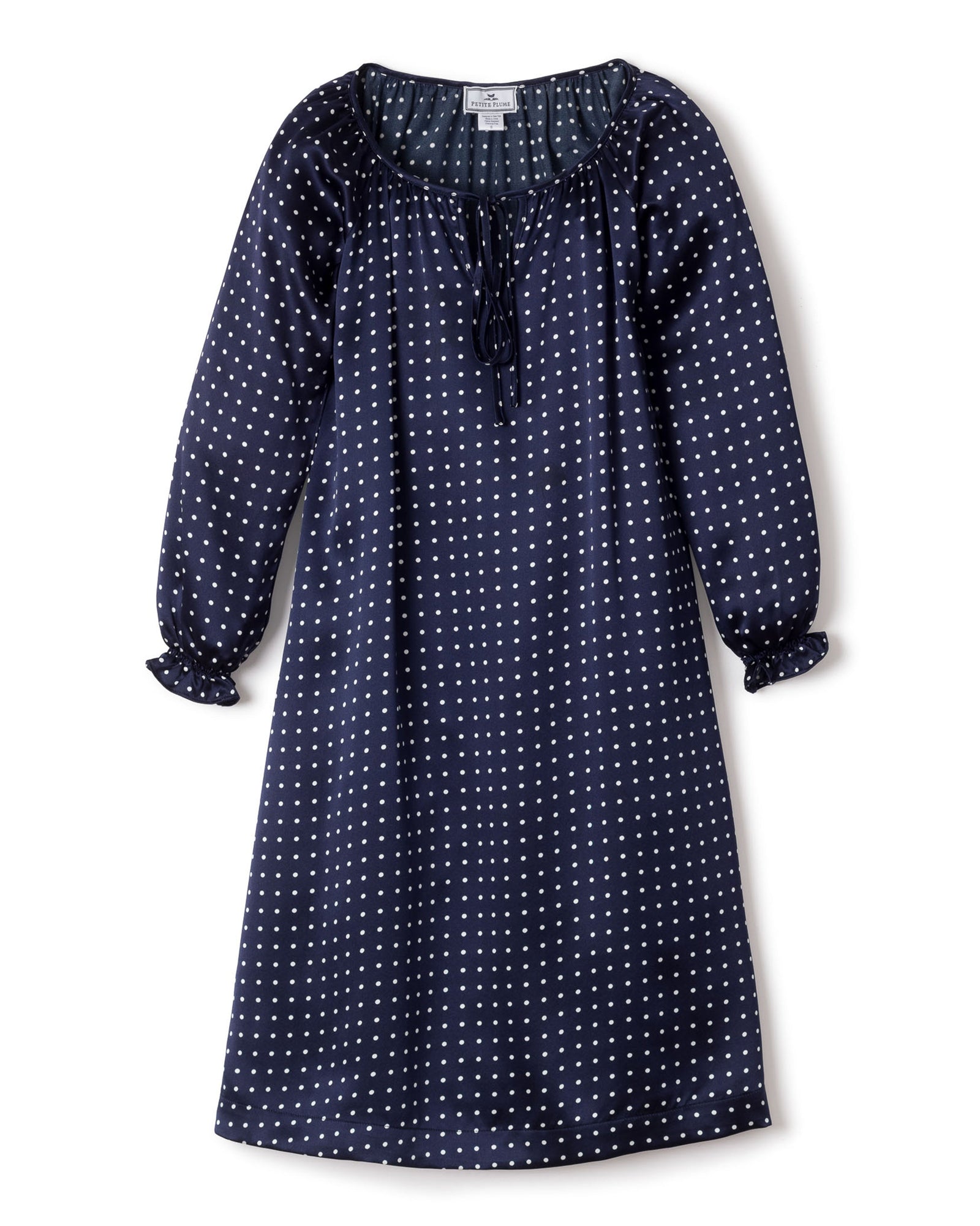 Girl's Silk Delphine Nightgown | Navy Polka Dot