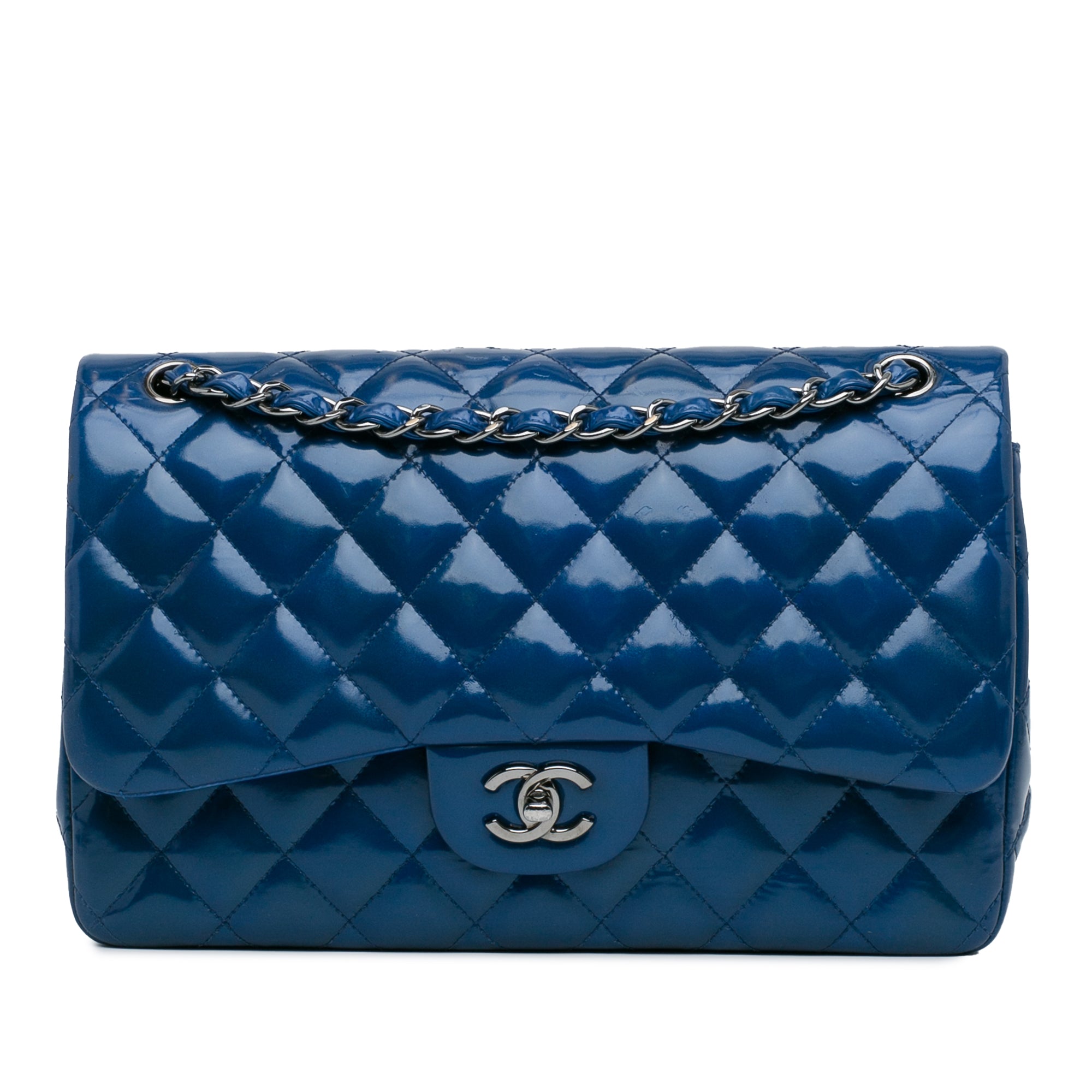 Chanel | Pre-Owned Jumbo Classic Patent Double Flap | Blue