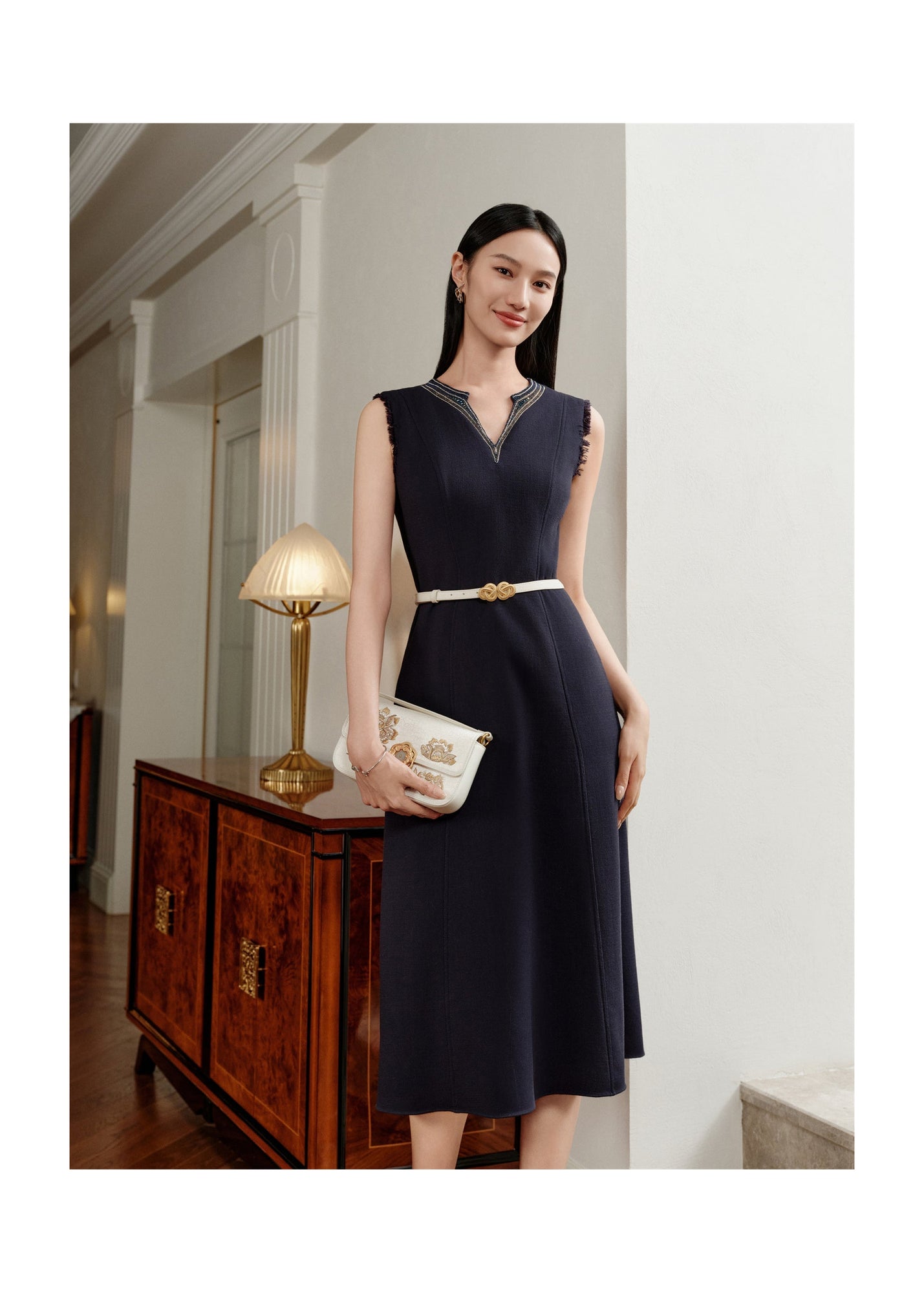 Waist-Cinched Vest Dress | Navy