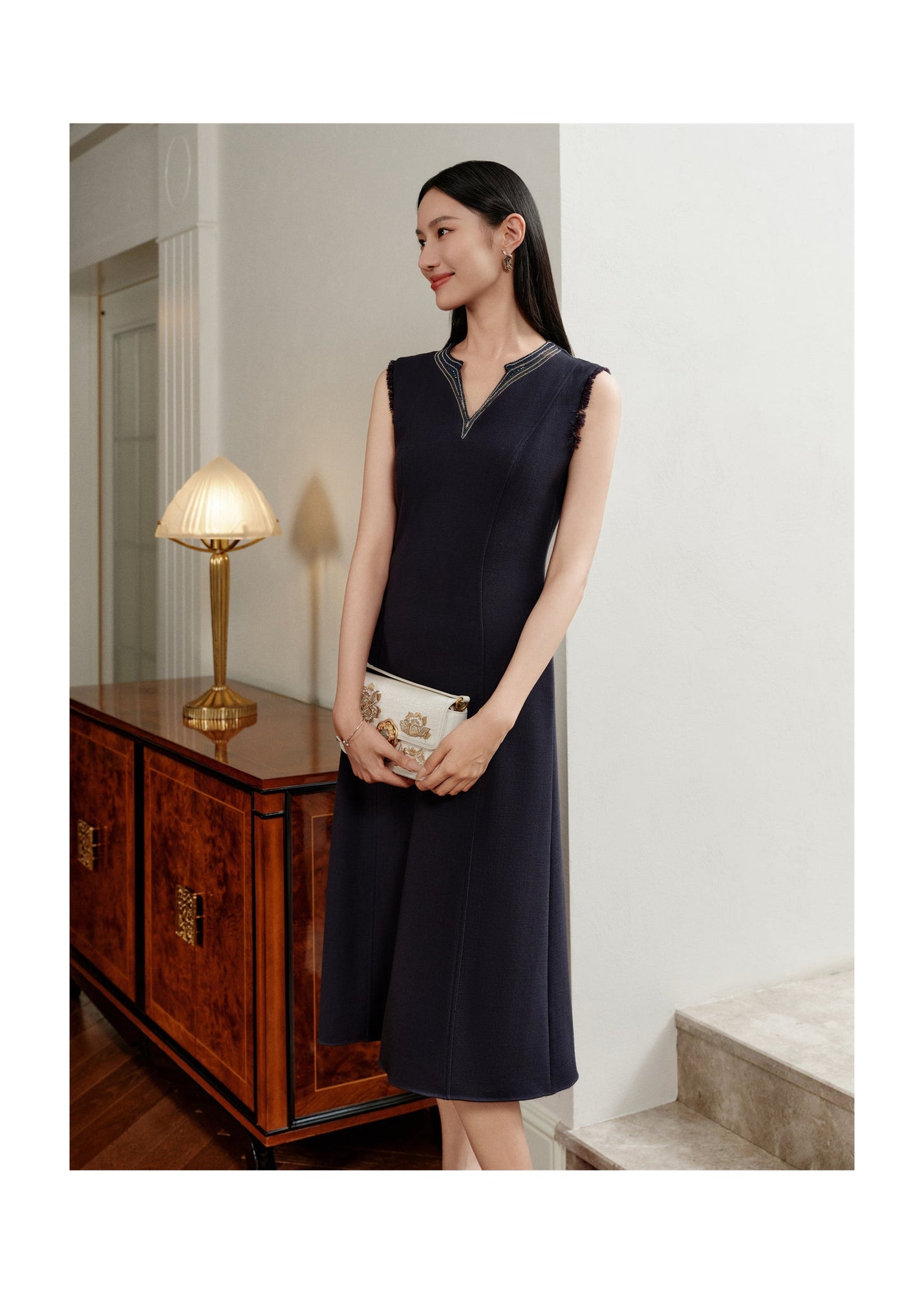 Waist-Cinched Vest Dress | Navy