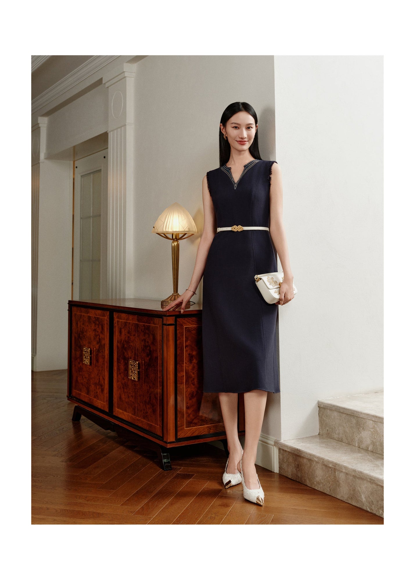 Waist-Cinched Vest Dress | Navy