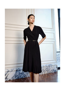 Waist Pleated Dress | Black