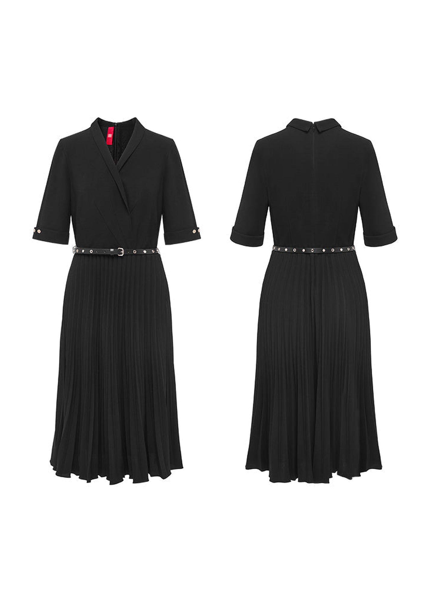 Waist Pleated Dress | Black