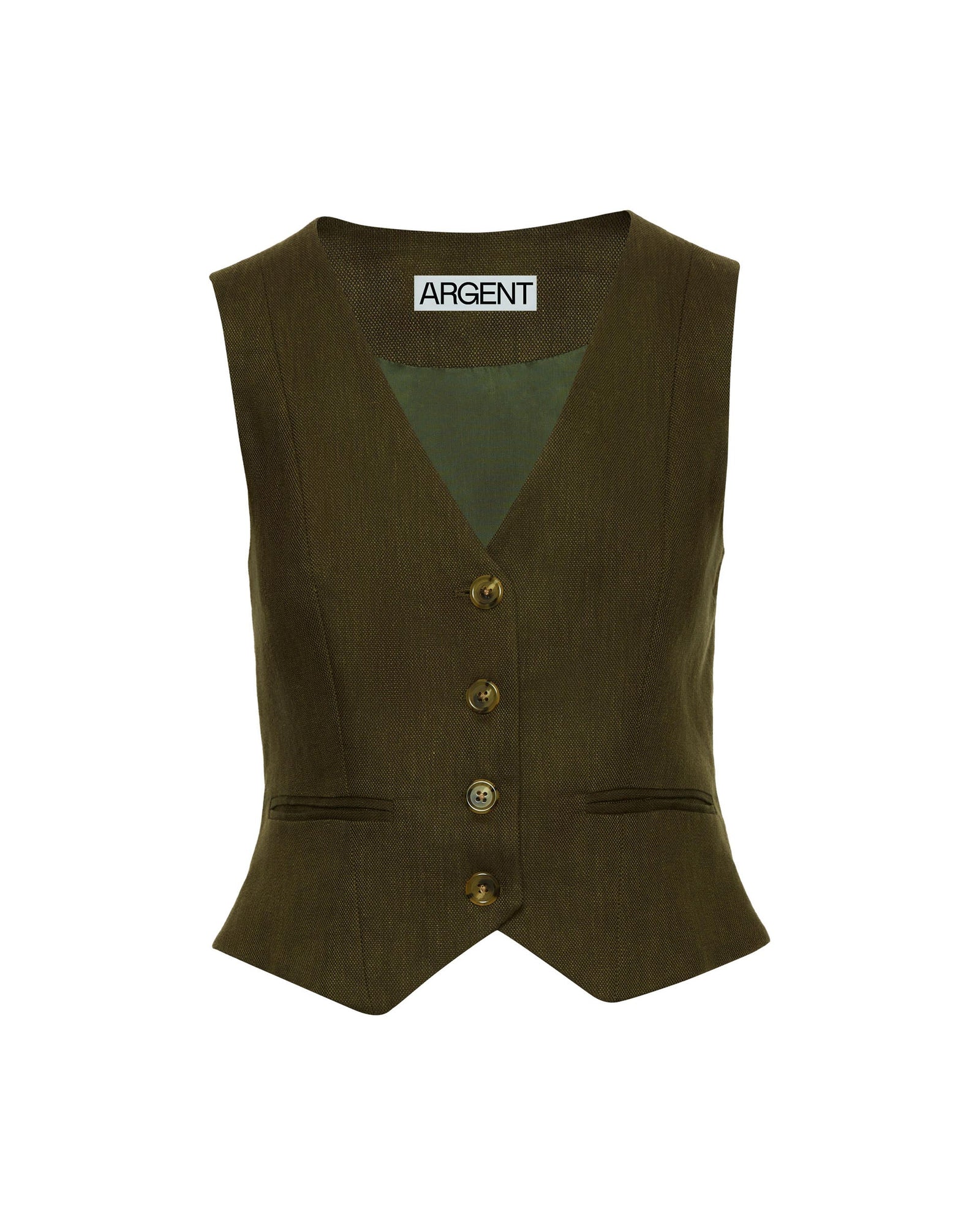 Waistcoat in Basket Weave Linen | Pine Needle