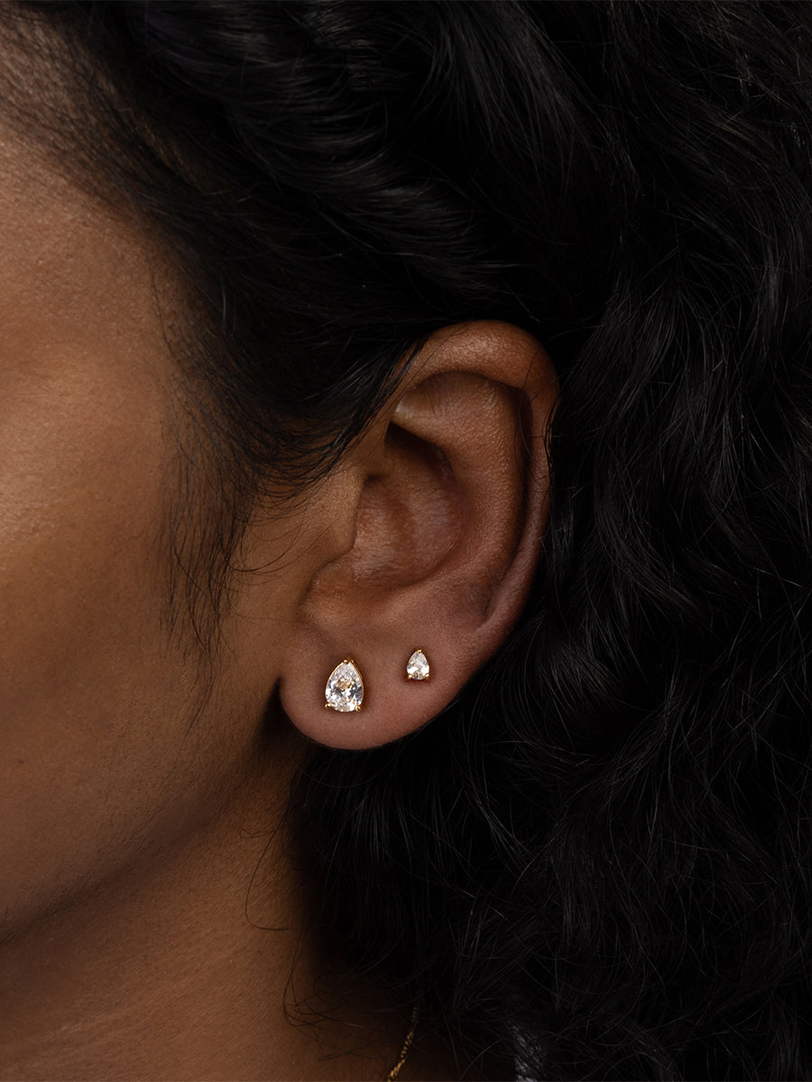 3mm Teardrop Stud Earrings | 5A Grade Cubic Zirconia | 14K Gold Plated Brass