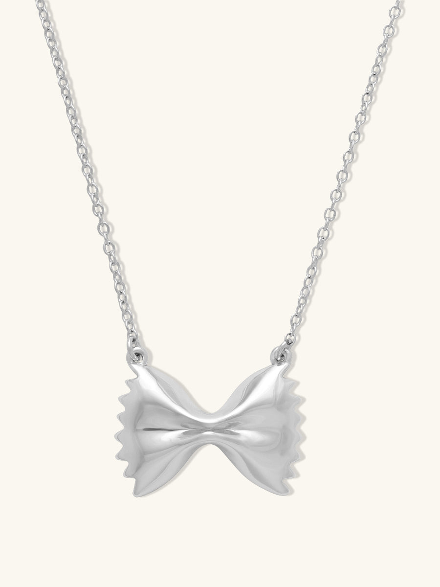 Bow Tie Pasta Necklace | Silver Rhodium Plated Brass