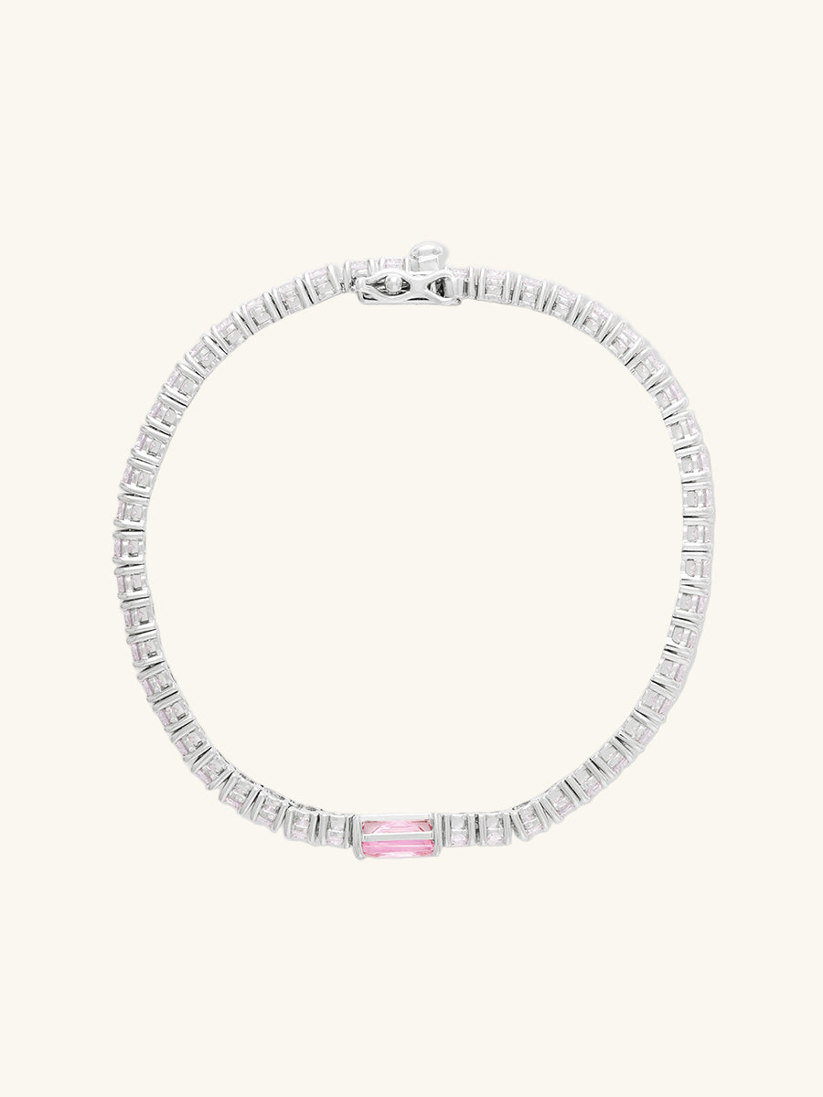 Pave 925 Sterling Baguette Pink Tennis Bracelet | 5A Grade Cubic Zirconia | 925 Sterling Silver