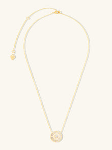 Sunlit Crescent Necklace | Mother of Pearl/5A Grade Cubic Zirconia | 14K Gold Plated Brass