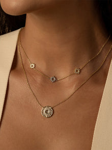 Sunlit Crescent Necklace | Mother of Pearl/5A Grade Cubic Zirconia | 14K Gold Plated Brass