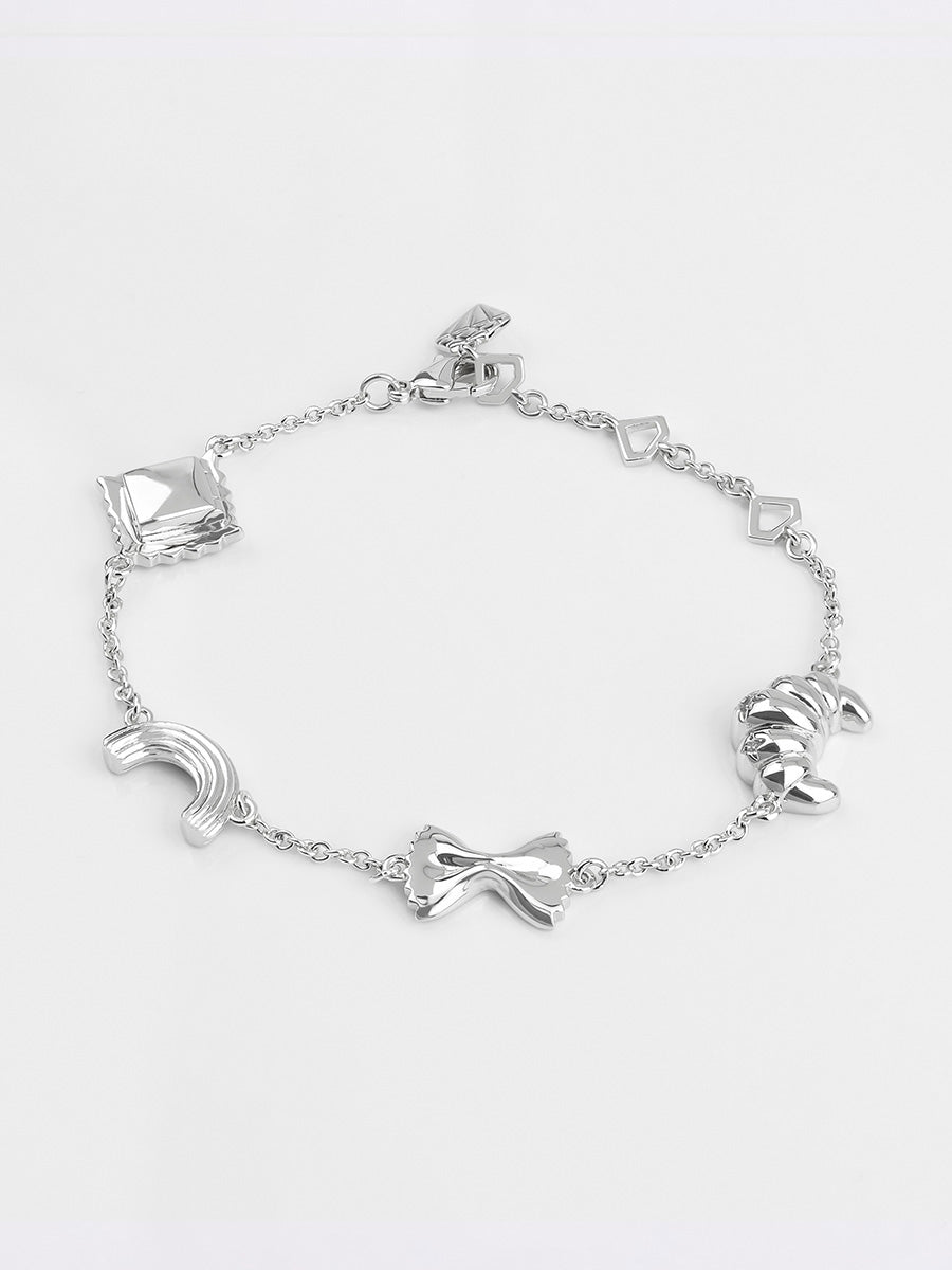 Food Party Charm Bracelet | 5A Grade Cubic Zirconia | Silver Rhodium Plated Brass