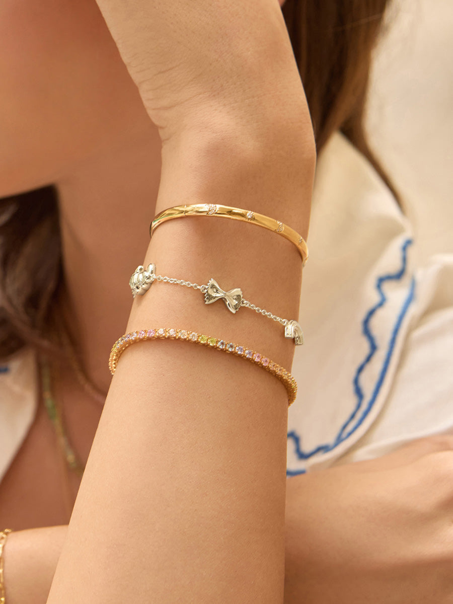 Food Party Charm Bracelet | 5A Grade Cubic Zirconia | Silver Rhodium Plated Brass