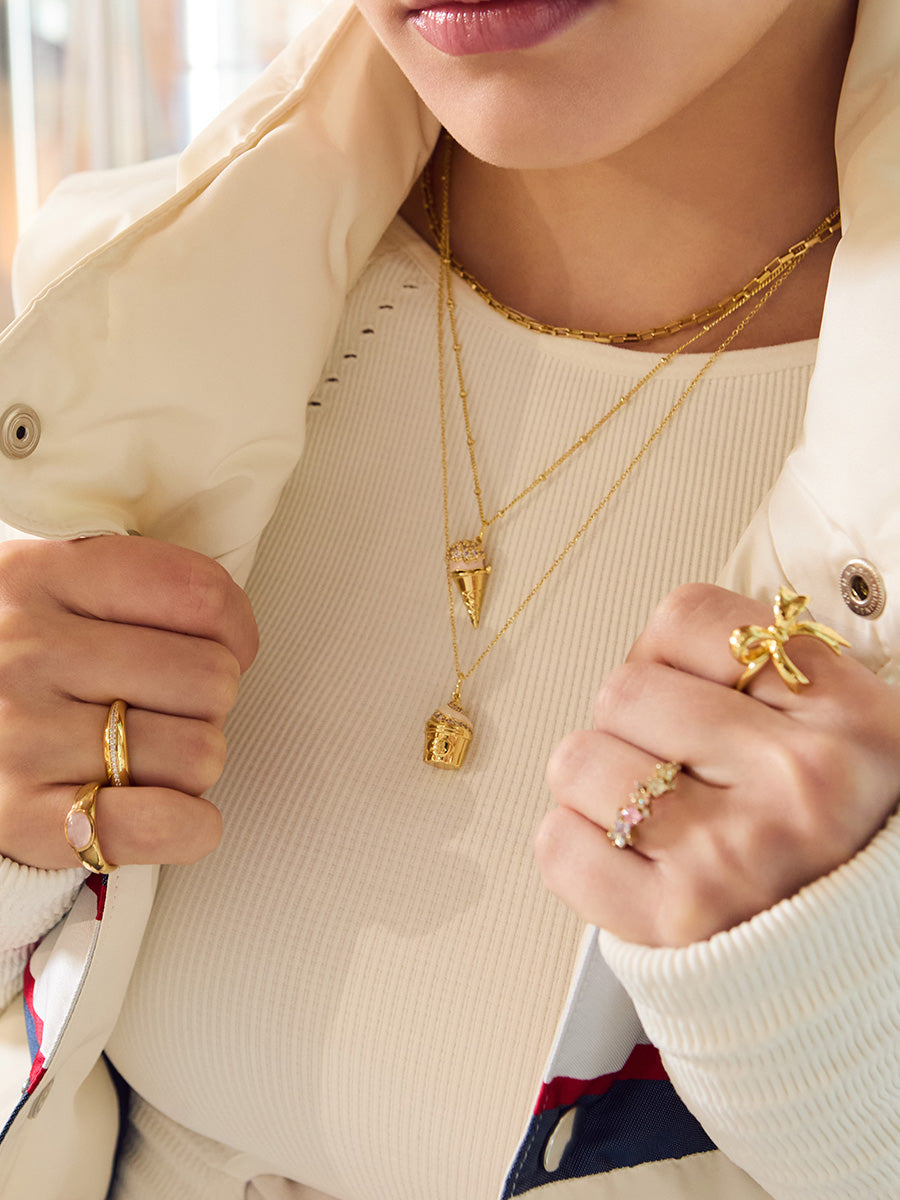 Cafe W+Co Sundae Cup Necklace | Natural Gemstone/Enamel | 14K Gold Plated Brass