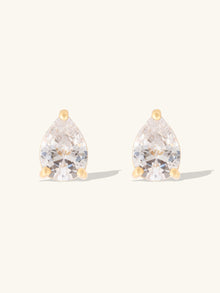 3mm Teardrop Stud Earrings | 5A Grade Cubic Zirconia | 14K Gold Plated Brass
