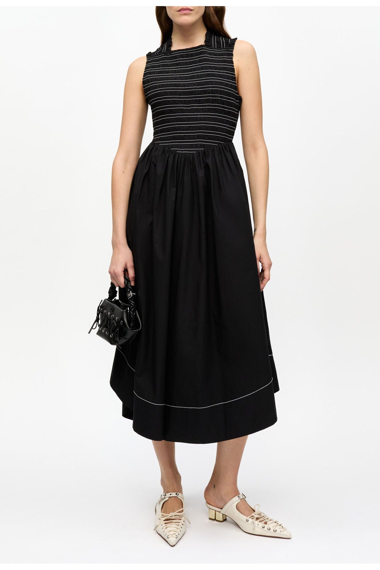 Washed Stretch Cotton Smock Midi Dress | Black