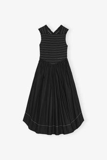 Washed Stretch Cotton Smock Midi Dress | Black