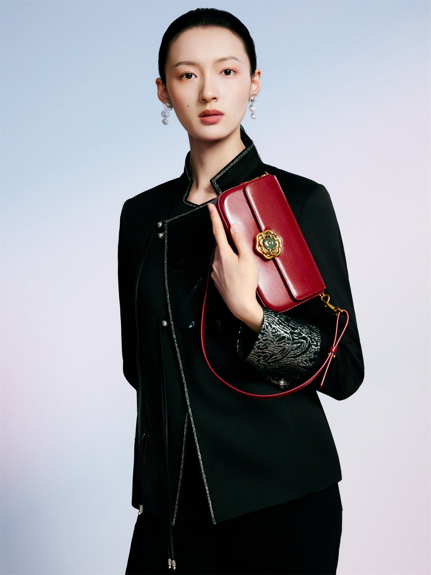 Hetian Jade Rotating Peony Button Bag | Red