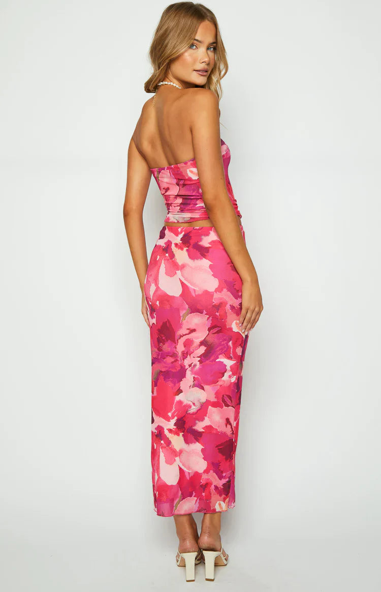 When in Rome Print Mesh Maxi Skirt | Pink