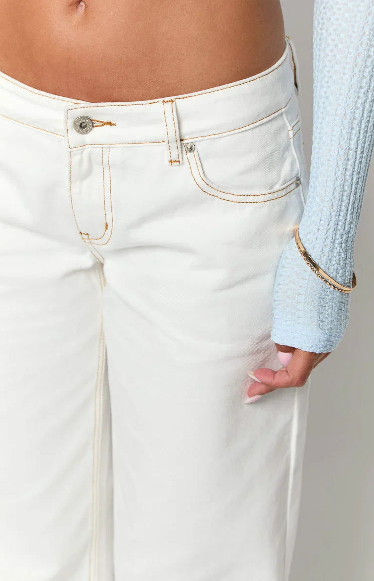Clara Star Denim Low Rise Jeans | White
