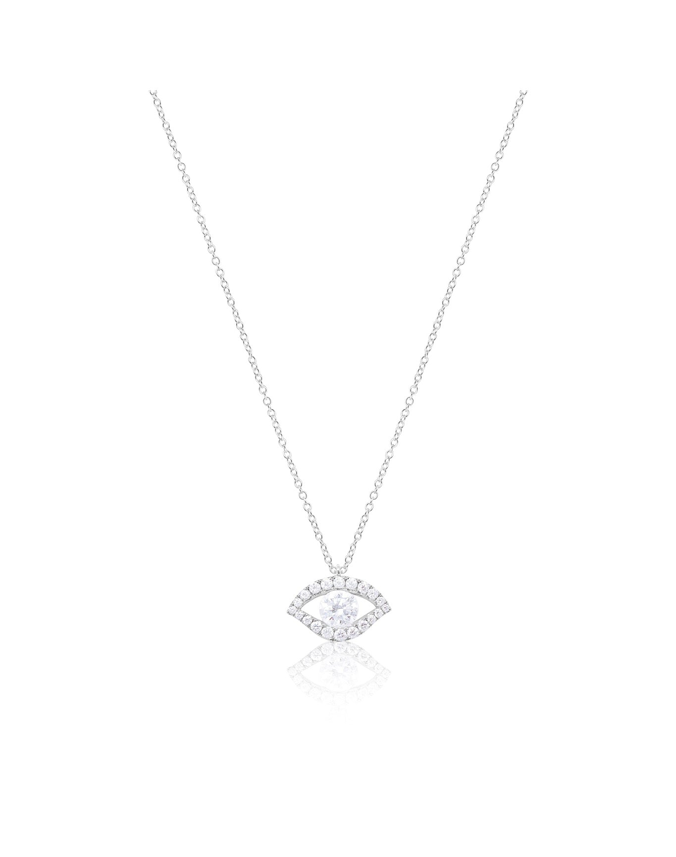 White Gold LAB Evil Eye Necklace | 14K White Gold