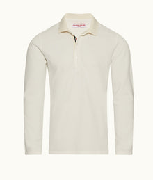 Whiteside Organic Cotton Long-Sleeve Polo Shirt | White Sand