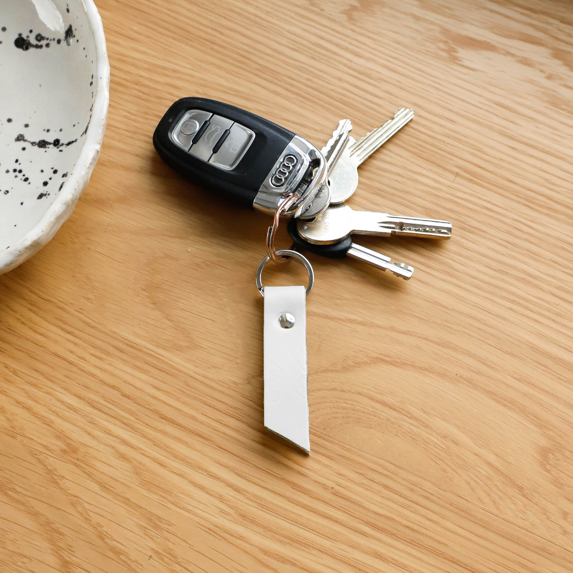 Leather Keyring | White