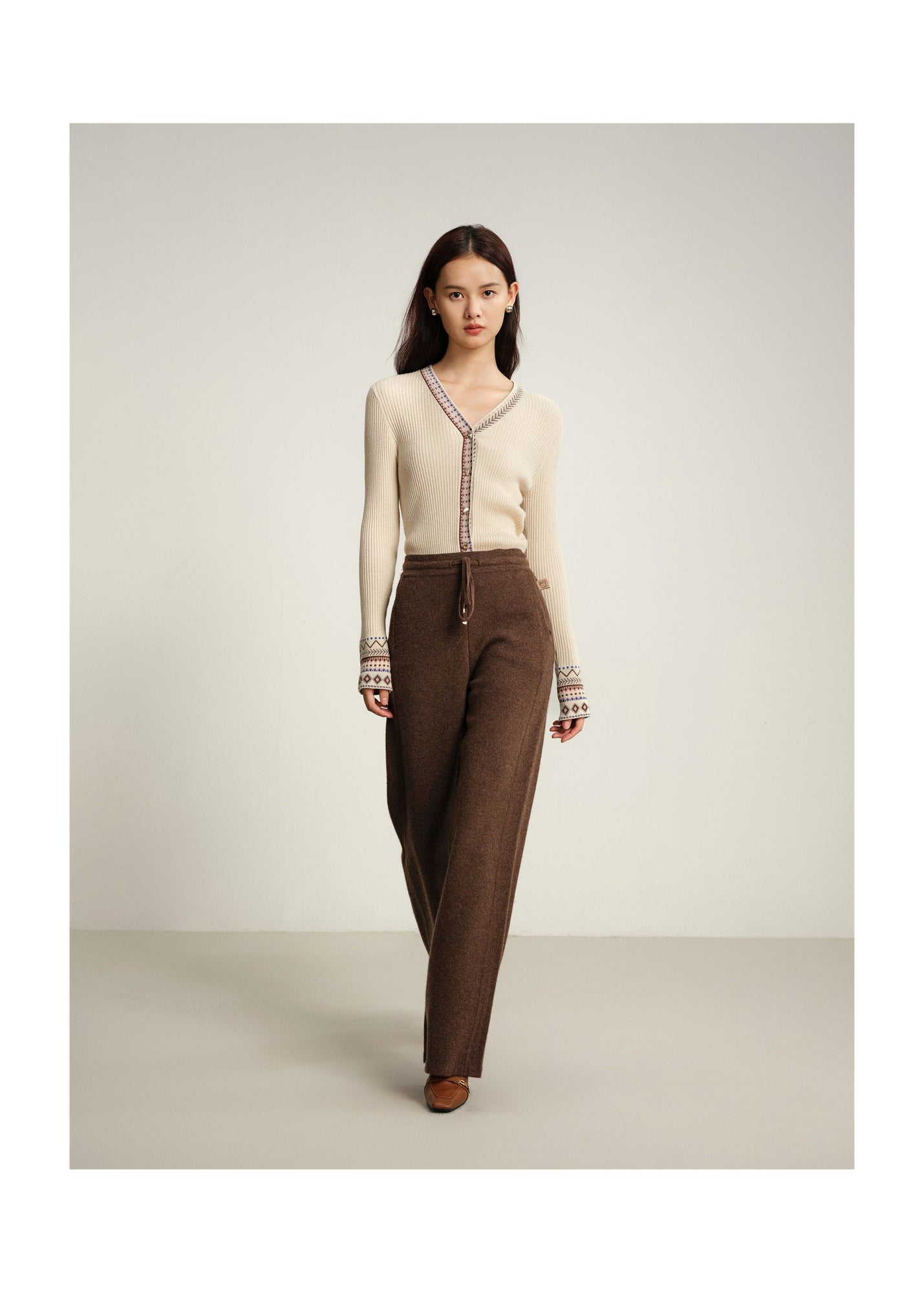 Wide-Leg Knitted Pants | Brown