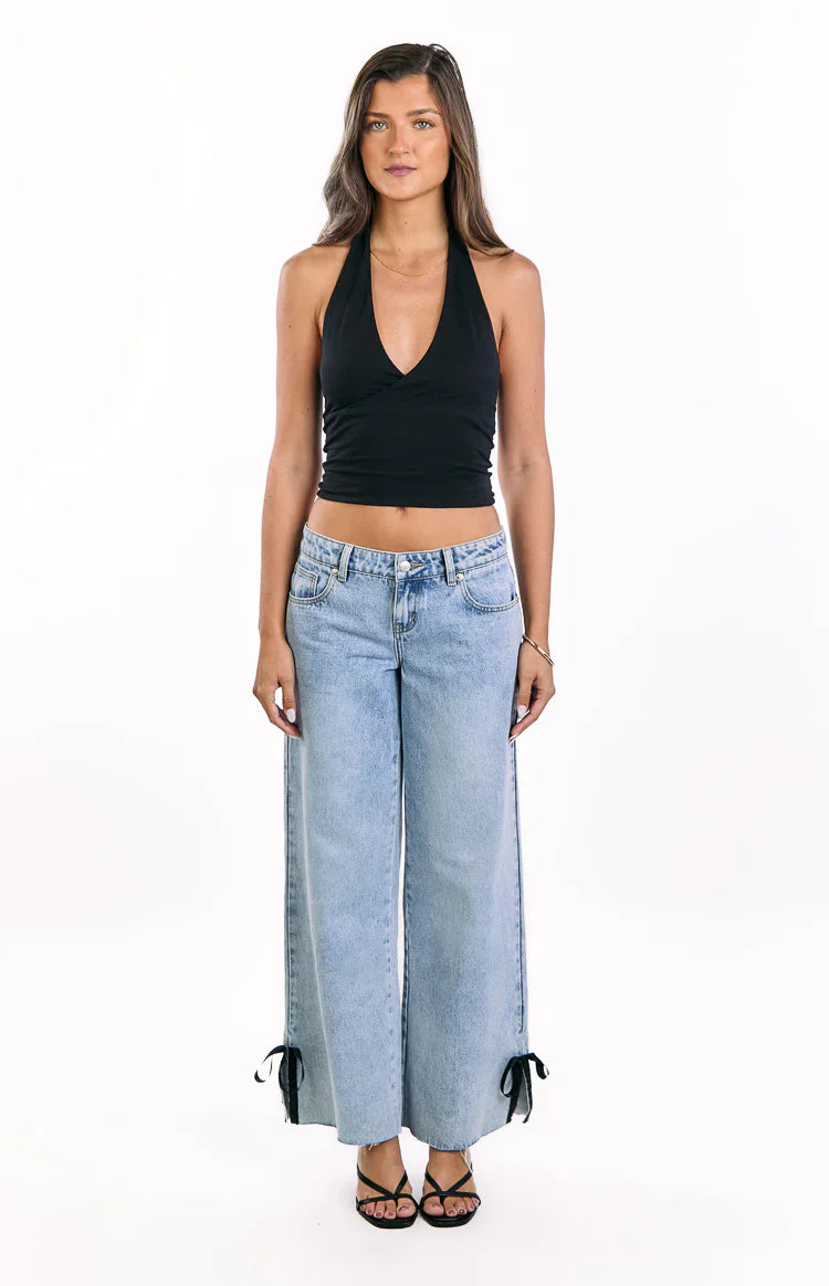 Willabelle Denim Bow Hem Low Rise Jeans | Light Wash