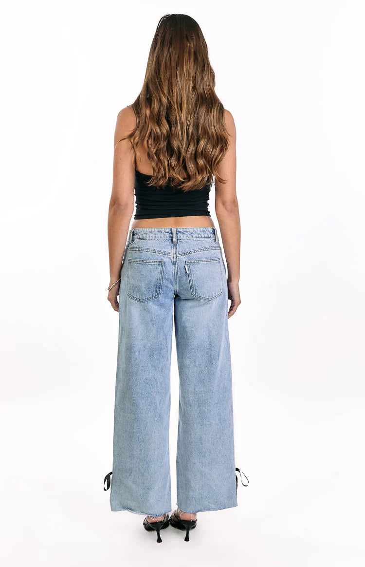 Willabelle Denim Bow Hem Low Rise Jeans | Light Wash