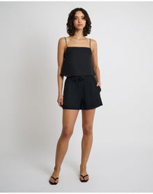 Women | Air Linen Elastic Drawstring Short | Black