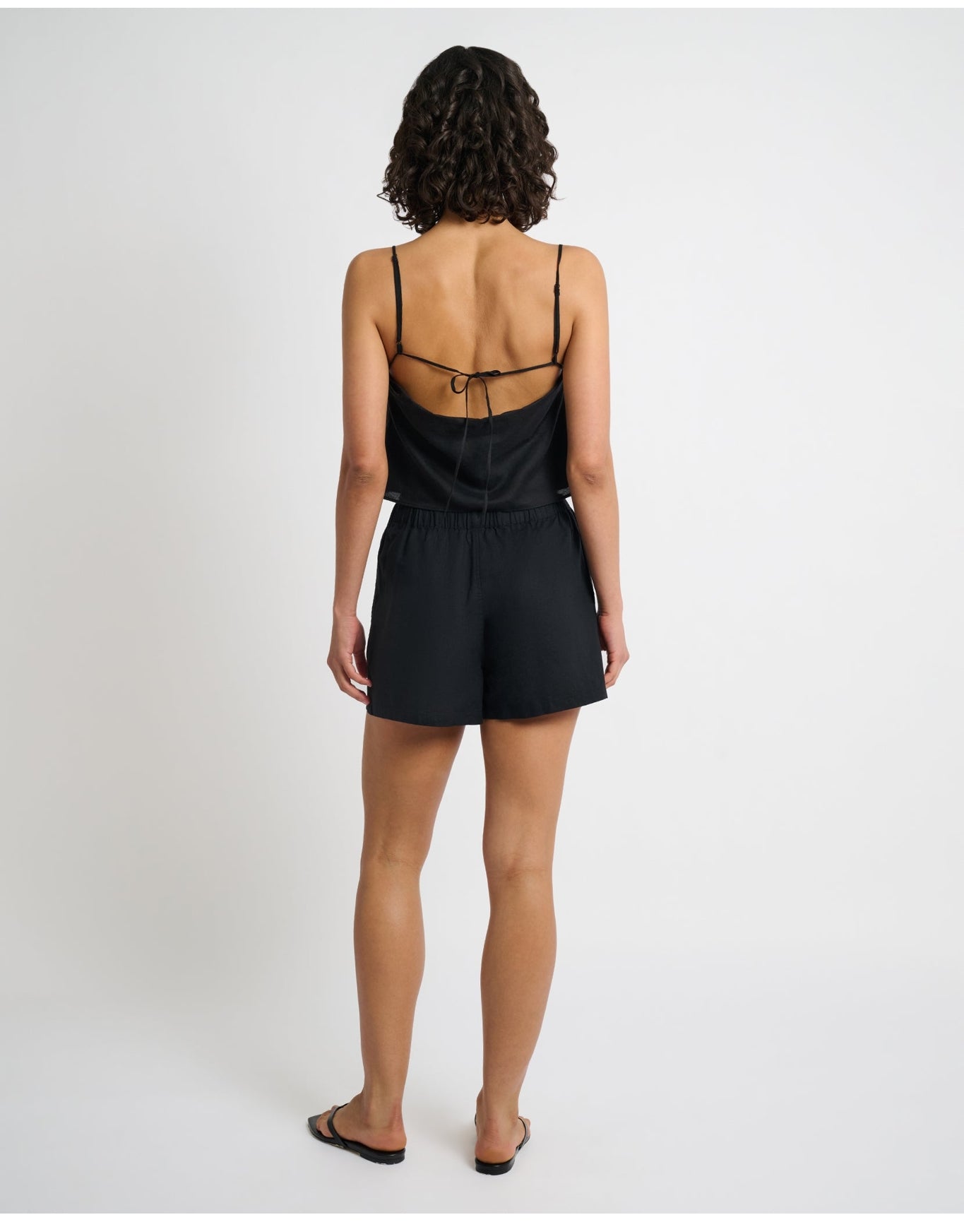 Women | Air Linen Elastic Drawstring Short | Black