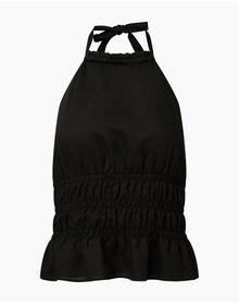 Women | Air Linen Smocked Halter Top | Black