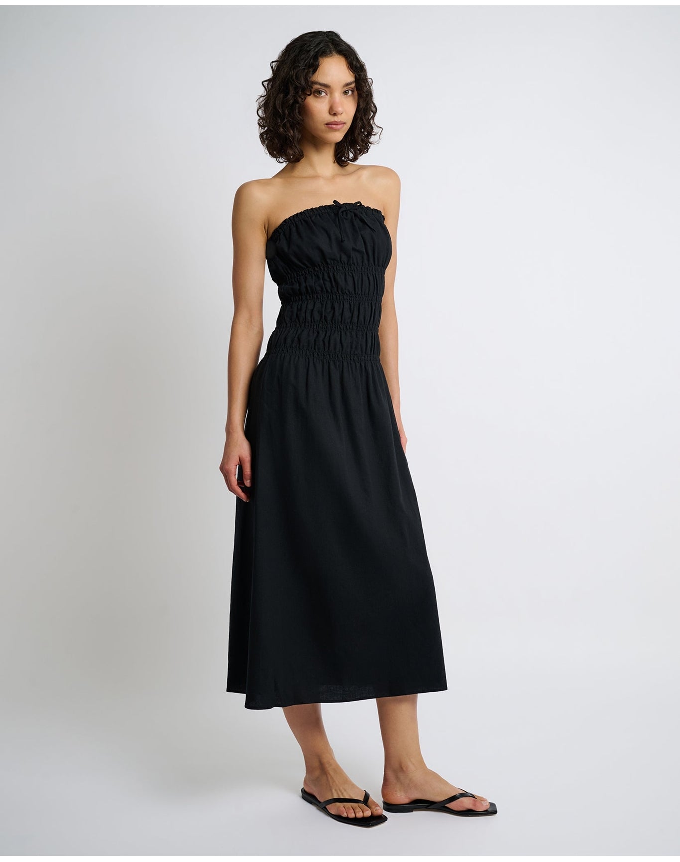 Women | Air Linen Smocked Maxi Dress | Black