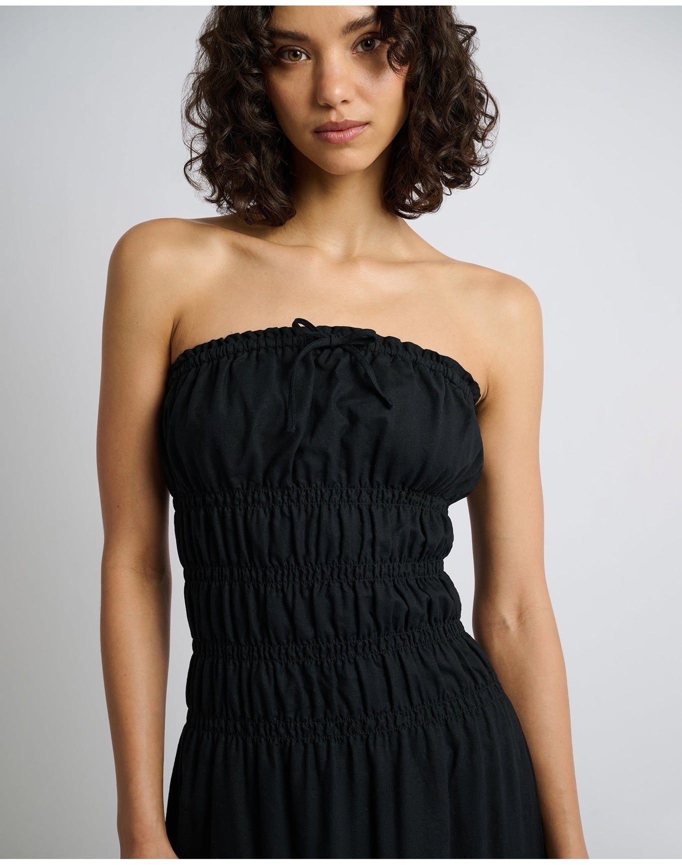 Women | Air Linen Smocked Maxi Dress | Black