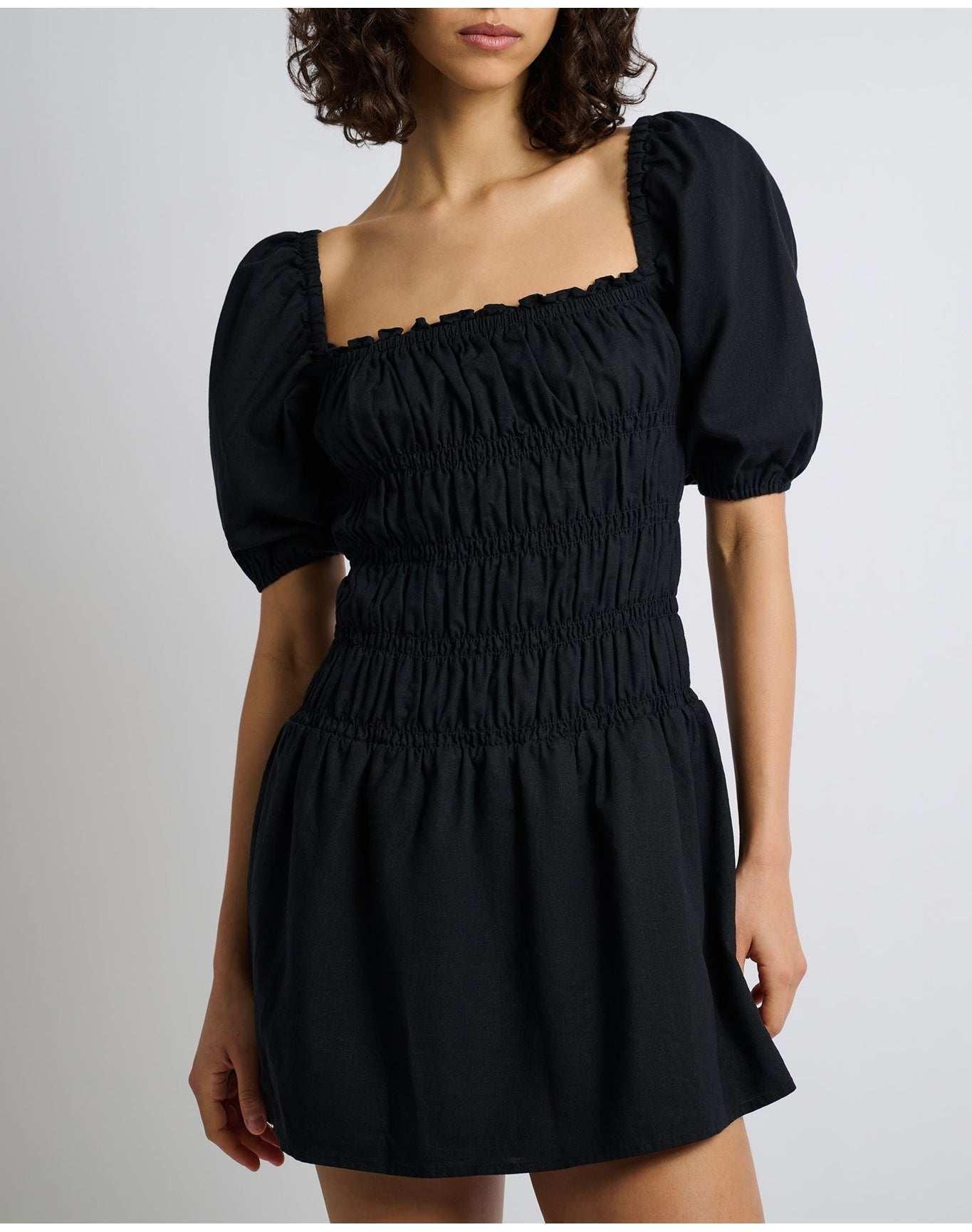 Women | Air Linen Smocked Mini Dress | Black