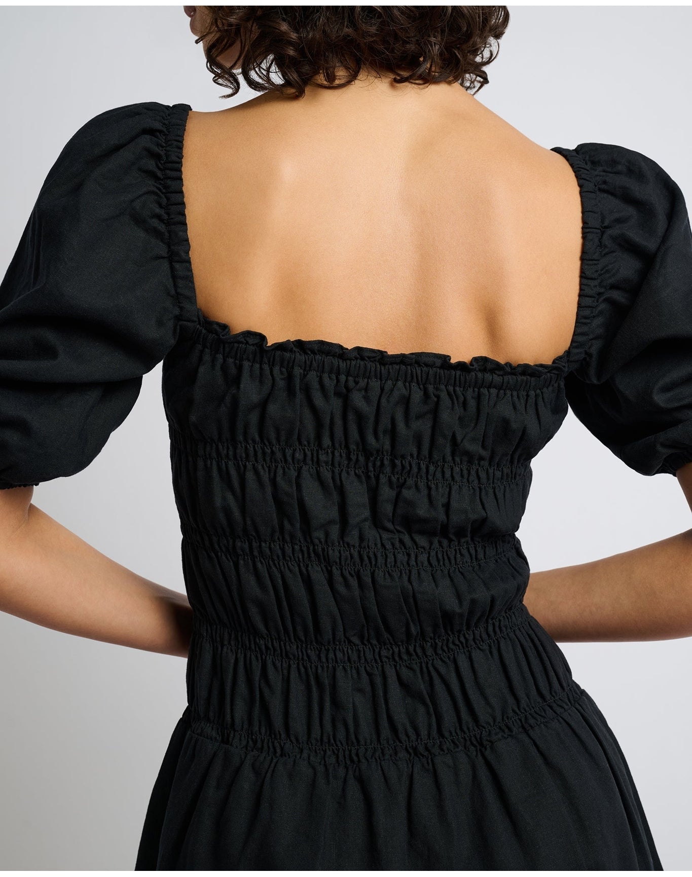 Women | Air Linen Smocked Mini Dress | Black