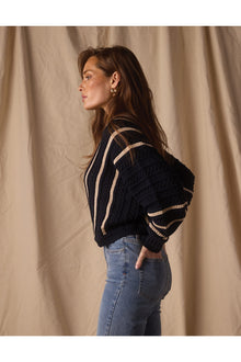 Women | Apres Chevron Sweater | Navy/Birch Stripe