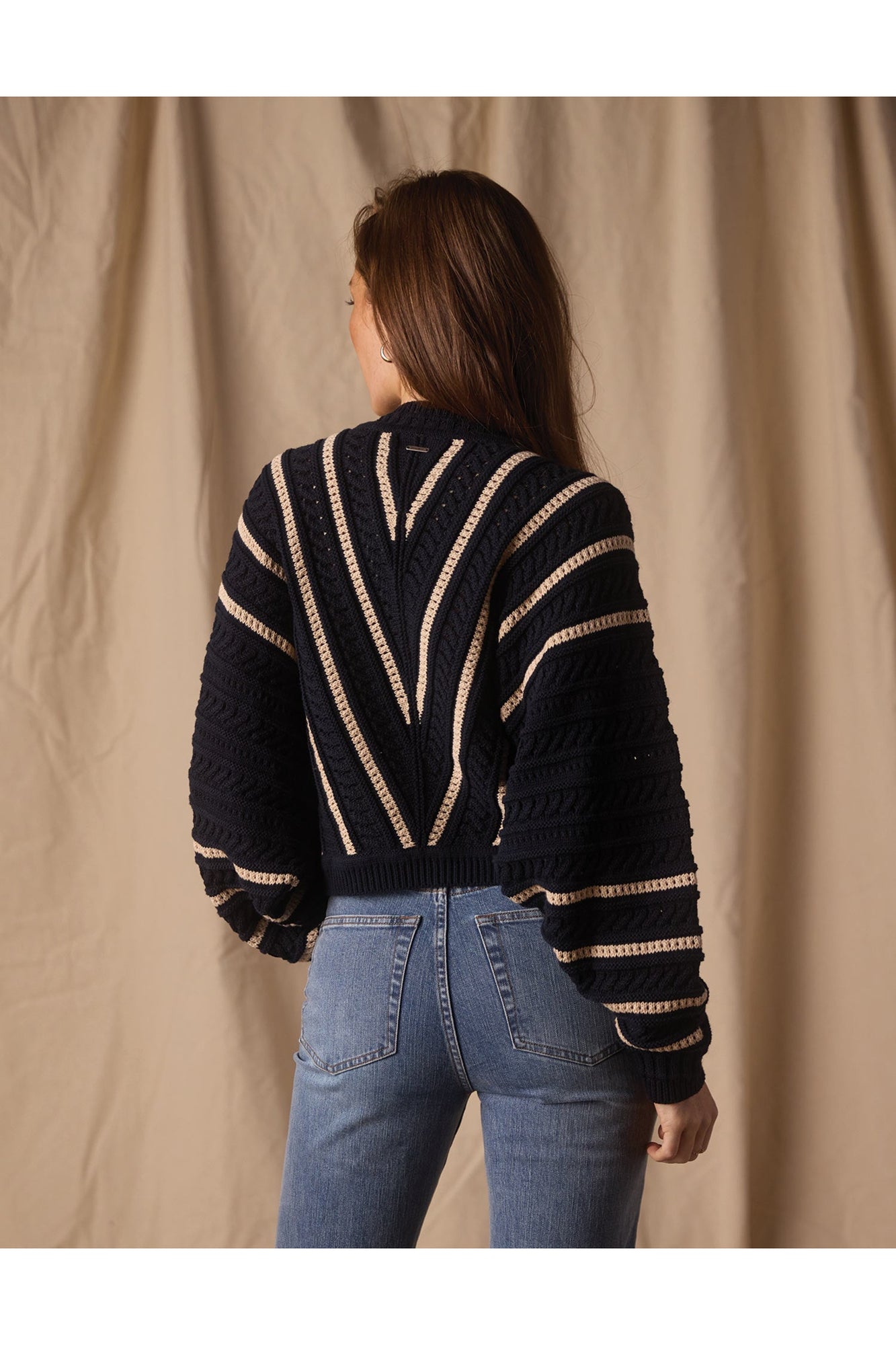 Women | Apres Chevron Sweater | Navy/Birch Stripe