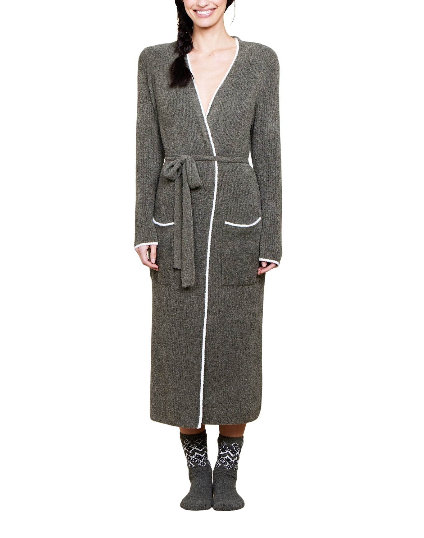 Women | Cozychic Lite Contrast Ribbed Robe | Olive Branch-Pearl