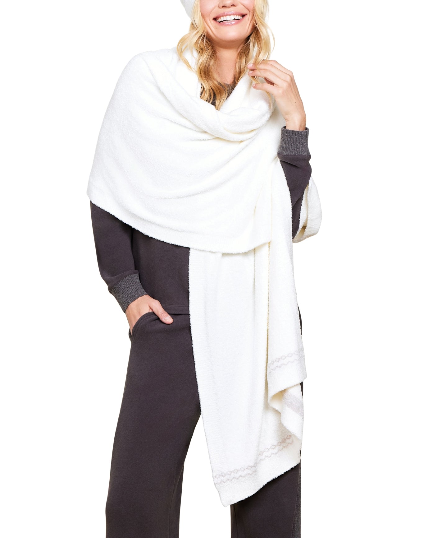 Women | Cozychic Lite Nordic Bordered Wrap | Pearl-Stone