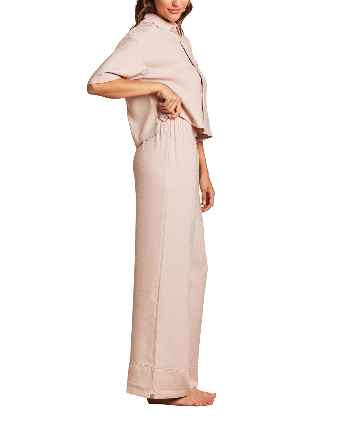 Women | Washed Satin Jacquard Wide Leg Pant | Feather